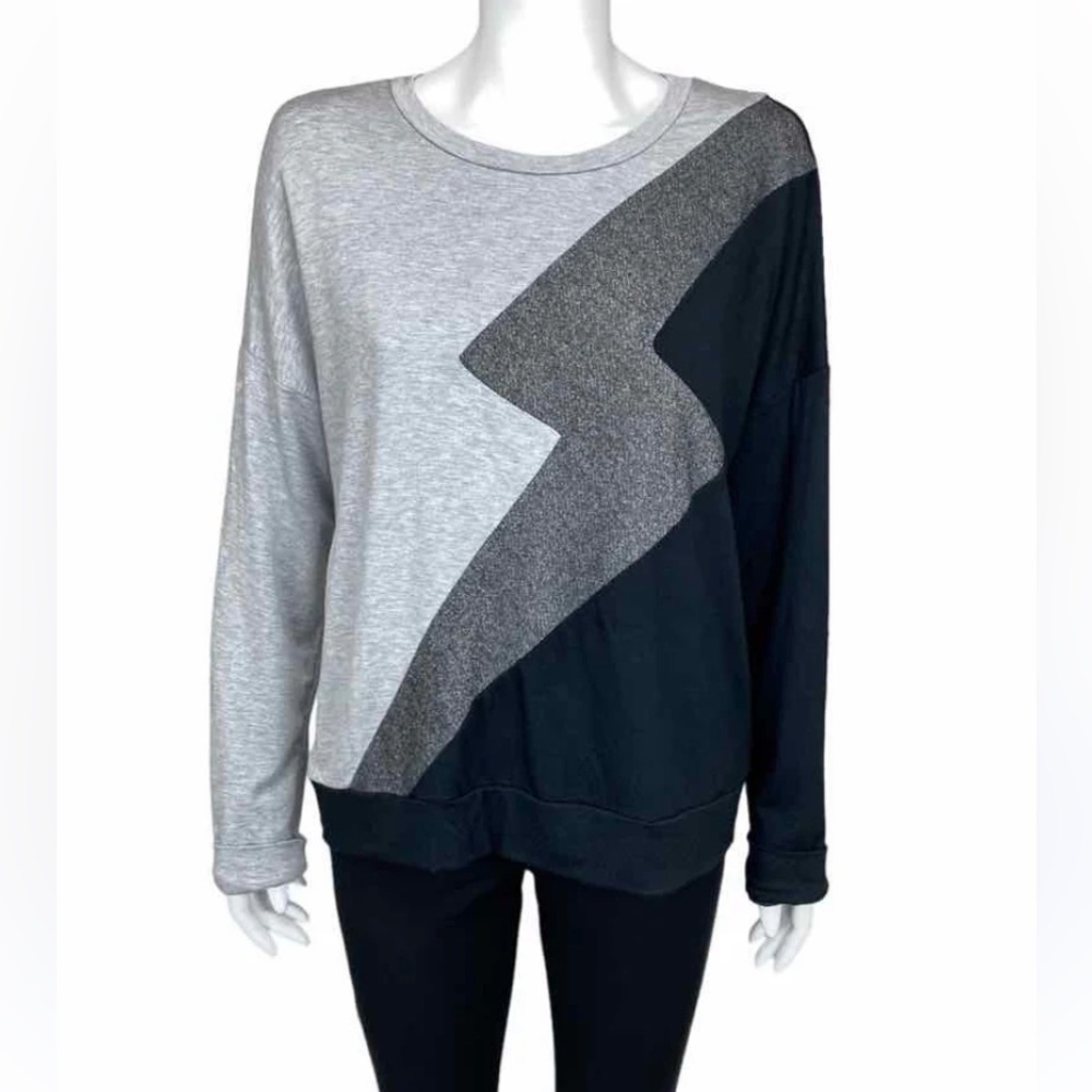 Terez BLACK LIGHTNING BOLT CREW NECK IN GRAY Small - Picture 2 of 11